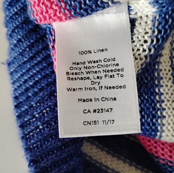 Talbots Linen Colorful Sweater 3/4 Sleeves Coastal Beachy Blue Pink Size MP - Picture 15 of 15
